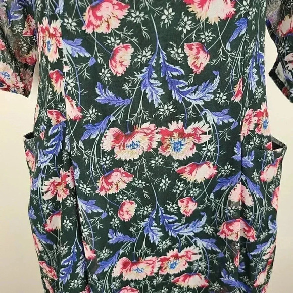 Zapa Basic Green Blue Floral Print Chiffon Dress Cottagecore Medium - Picture 5 of 13